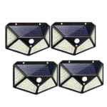 Set 4 x Lampa solara 100 LED, 3 moduri de functionare, senzor de miscare - merimag.ro