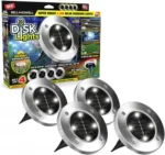 Set 4 x mini Lampa cu panou solar Disk Lights Metalice