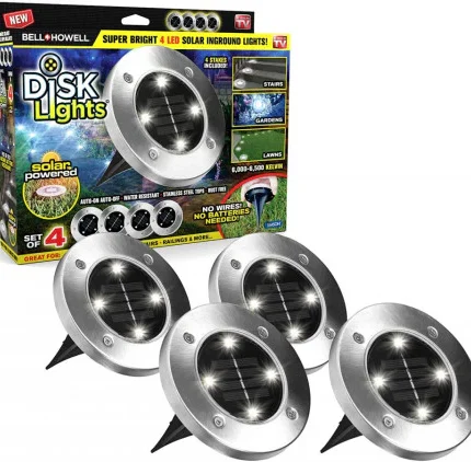 Set 4 x mini Lampa cu panou solar Disk Lights Metalice