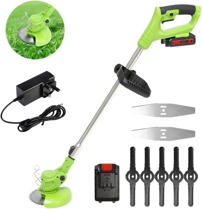 Motocoasa electrica cu 2 acumulatori, brat ajustabil+disc universal - merimag.ro