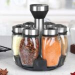 Set 6 Recipiente condimente + Suport, Inox, Transparent / Argintiu