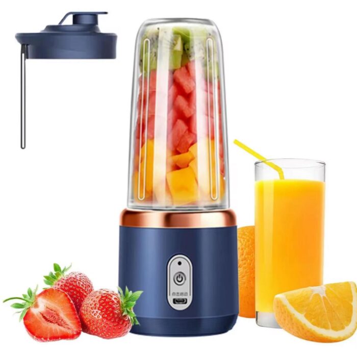 Blender portabil pentru shake-uri 6 lame 3D, USB, 40W, albastru