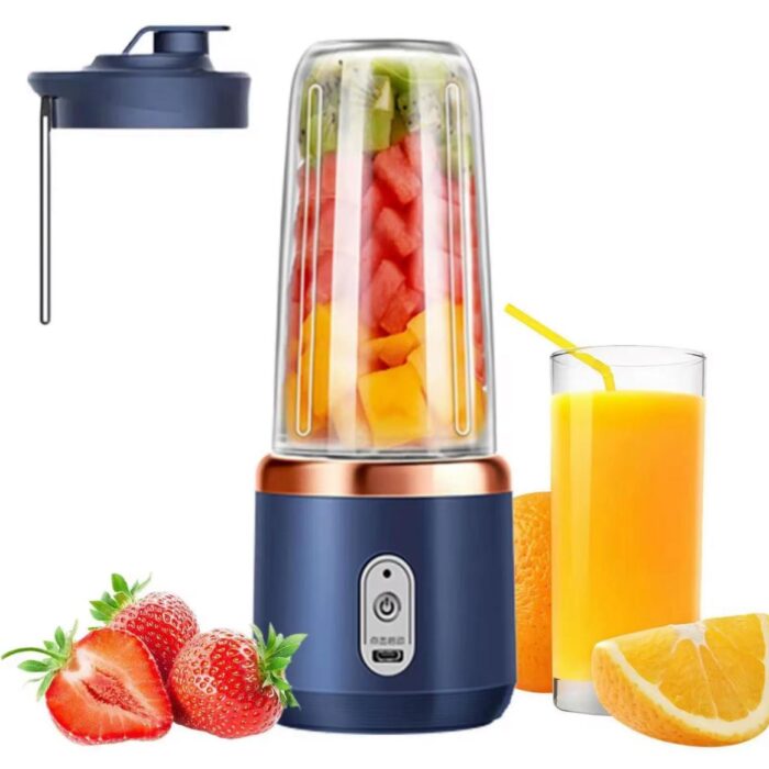 Blender portabil pentru shake-uri 6 lame 3D, USB, 40W, albastru