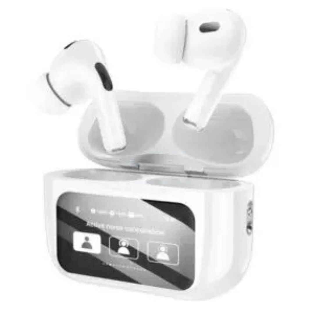 Casti Wireless cu Ecran LED, BT 5.4, 360mAh, Alb - merimag.ro Casti Wireless cu Ecran LED, BT 5.4, 360mAh, Alb