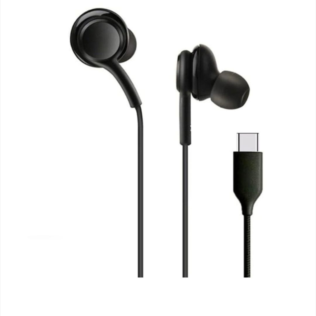 Casti audio pentru Samsung, mufa Type C, dopuri rezerva, Negru - merimag.ro Casti audio pentru Samsung, mufa Type C, dopuri rezerva, Negru