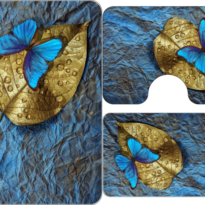 Covoare de Baie, 3 Piese, Antiderapante Model Fluture si Frunza