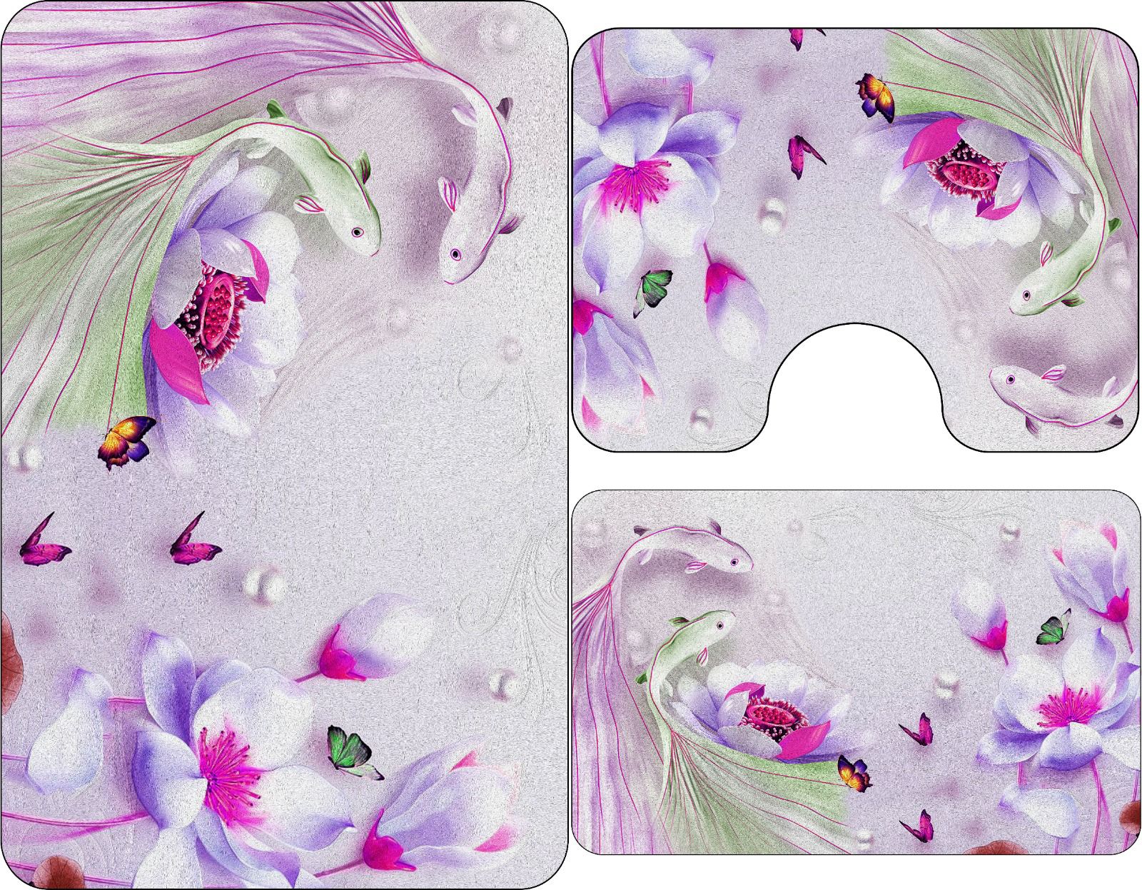Covoare de Baie, 3 Piese, Antiderapante model Nuferi