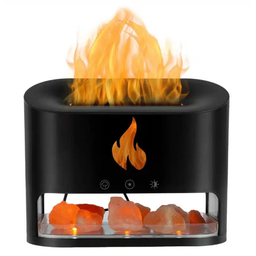 Difuzor de uleiuri esentiale, umidificator aromaterapie cu lumini efect de flacara, sare de Himalaya cristale,- merimag.ro Difuzor de uleiuri esentiale, umidificator aromaterapie cu lumini efect de flacara, sare de Himalaya cristale,