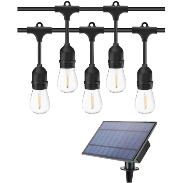 Ghirlanda solara 5 m cu 10 becuri Led Filament incluse, 2W, 3000K, IP65 lumina calda