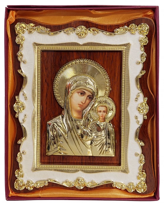 Icoana Maica Domnului cu Pruncul Iisus, Suport Lemn, Aurie
