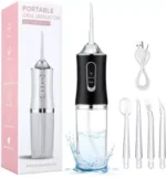 Irigator-Bucal-Profesional-cu-4-Capete-Intersanjabile-Negru-Incarcare-USB-Rezervor-220ML-3-Moduri-de-Curatare