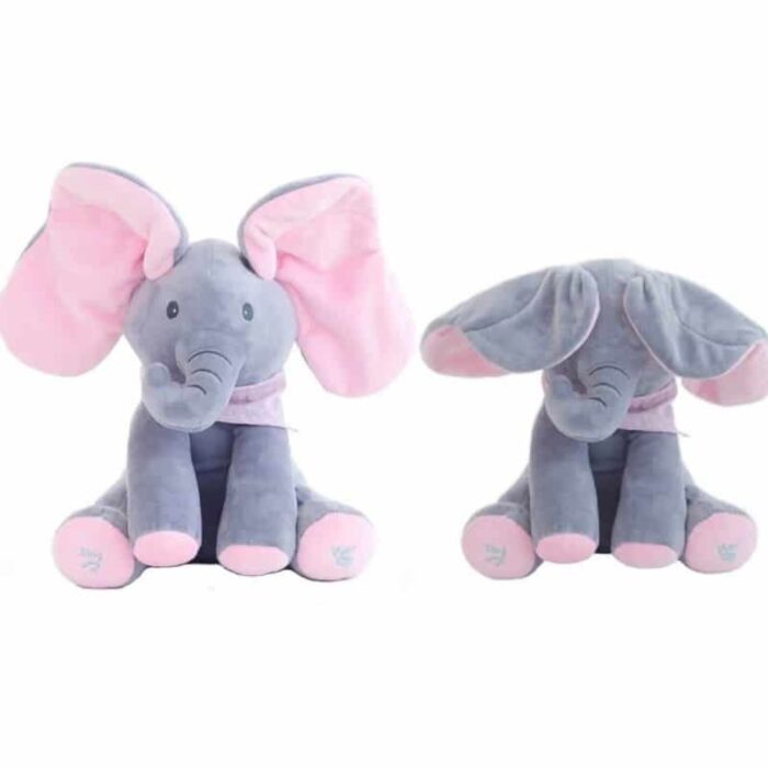 Jucarie de plus interactiva muzicala, Elefantul Cucu -Bau, 30 cm Roz