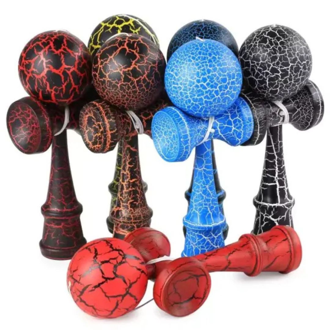 Kendama din Lemn, Model Colorat cu Efect Crăpat, 18 cm - merimag.ro Kendama din Lemn, Model Colorat cu Efect Crăpat, 18 cm