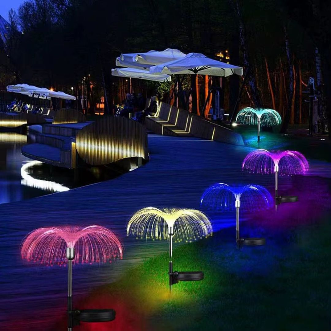 Lampa solara decorativa, tip meduza, pentru gradina, cu lumina LED RGB, fibra optica - merimag.ro Lampa solara decorativa, tip meduza, pentru gradina, cu lumina LED RGB, fibra optica