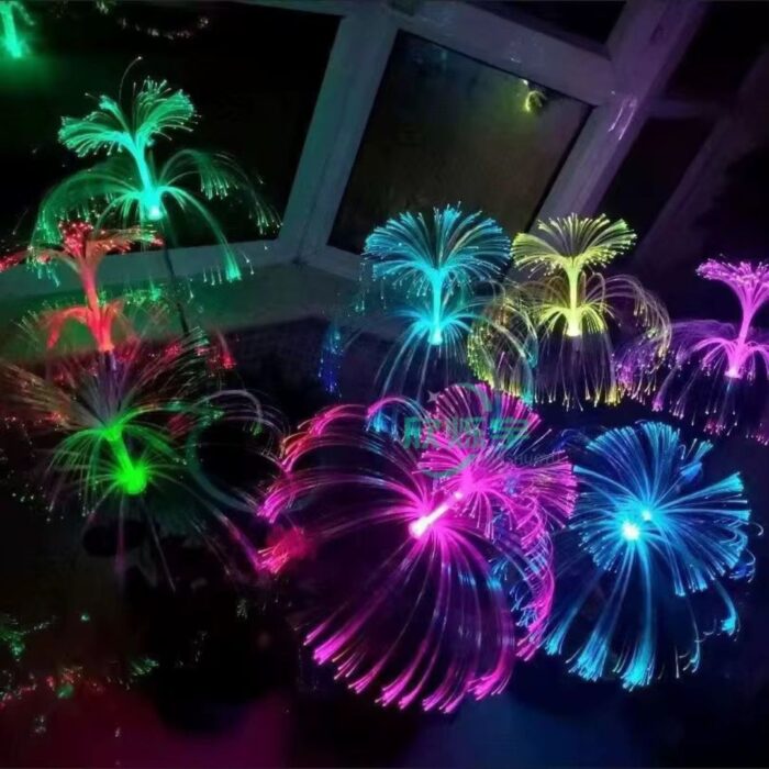 Set 2 x Lampa solara decorativa, tip meduza, cu lumina LED RGB, fibra optica
