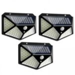 Set 3 x Lampa solara 100 LED, 3 moduri de functionare, senzor de miscare