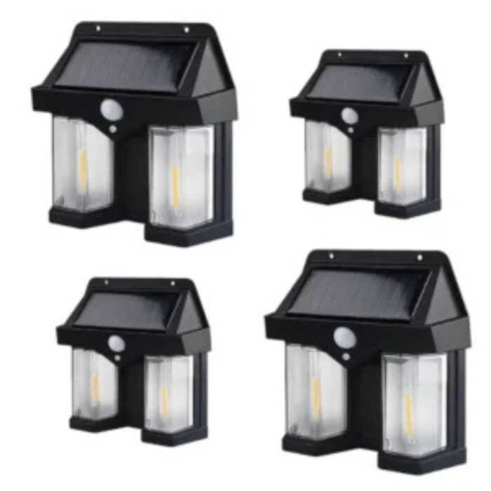 Set 4 x Lampa solara de perete dubla cu Senzor de miscare