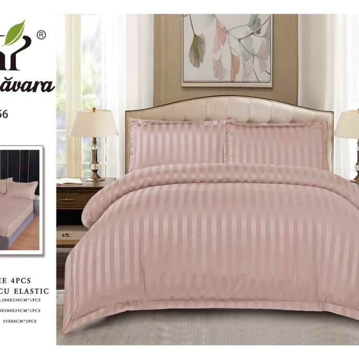 Set Lenjerie de pat dublu cu Elastic, 2 Persoane, 4 Piese - Cafeniu