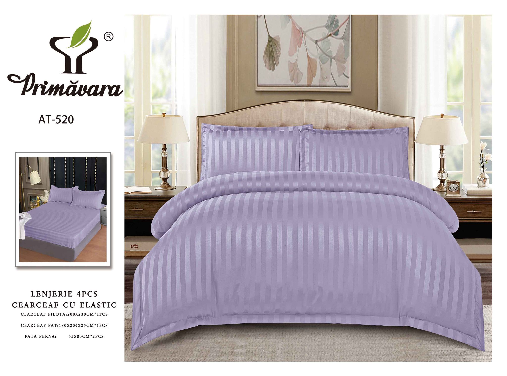 Set Lenjerie de pat dublu cu Elastic, 2 Persoane, 4 Piese53