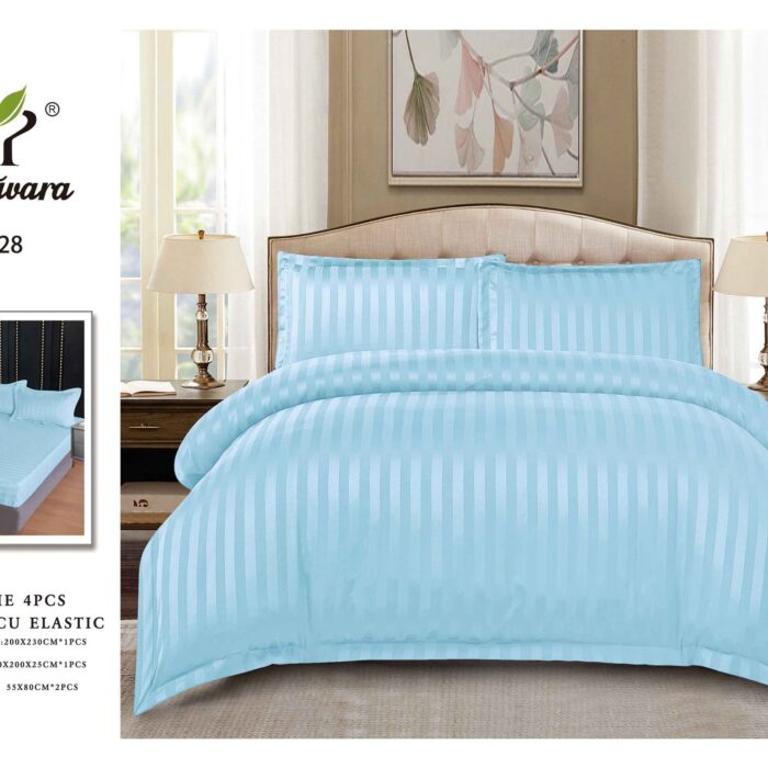 Set Lenjerie de pat dublu cu Elastic, 2 Persoane, 4 Piese - Albastru Bleu