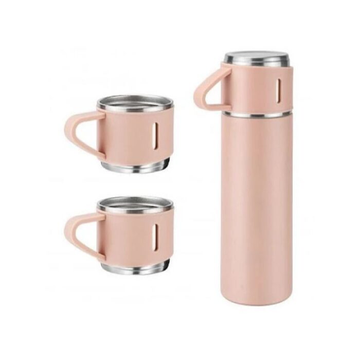 Set Termos cu Cani din Otel Inoxidabil, Capacitate 500ml, Bej-Roz
