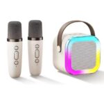 Set-boxa-karaoke-cu-2-microfoane-portabila-roz-6W-merimag.ro
