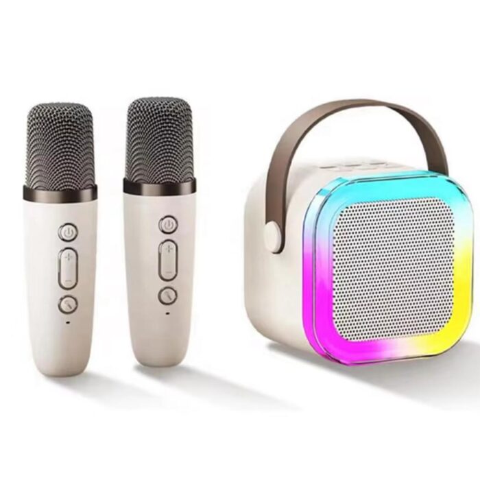 Set-boxa-karaoke-cu-2-microfoane-portabila-roz-6W-merimag.ro