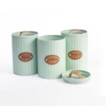 Set cu 3 recipiente metalice decorative, pentru cafea zahar sau ceai, metal, capacitate 1L, albastru deschis