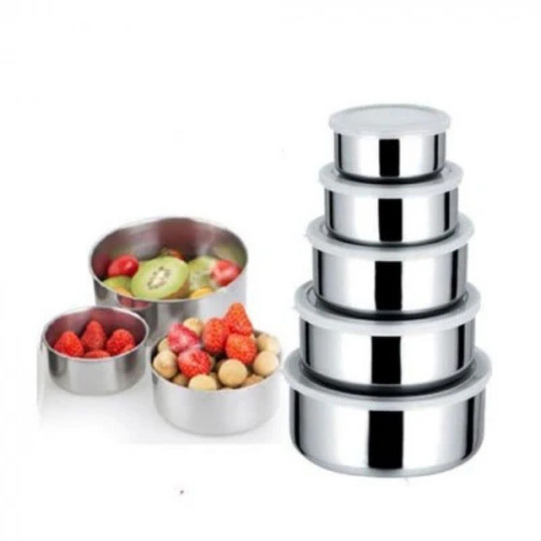 Set de 5 caserole alimentare, metalice, cu capac transparent, marimi diferite - MERIMAG.RO Set de 5 caserole alimentare, metalice, cu capac transparent, marimi diferite