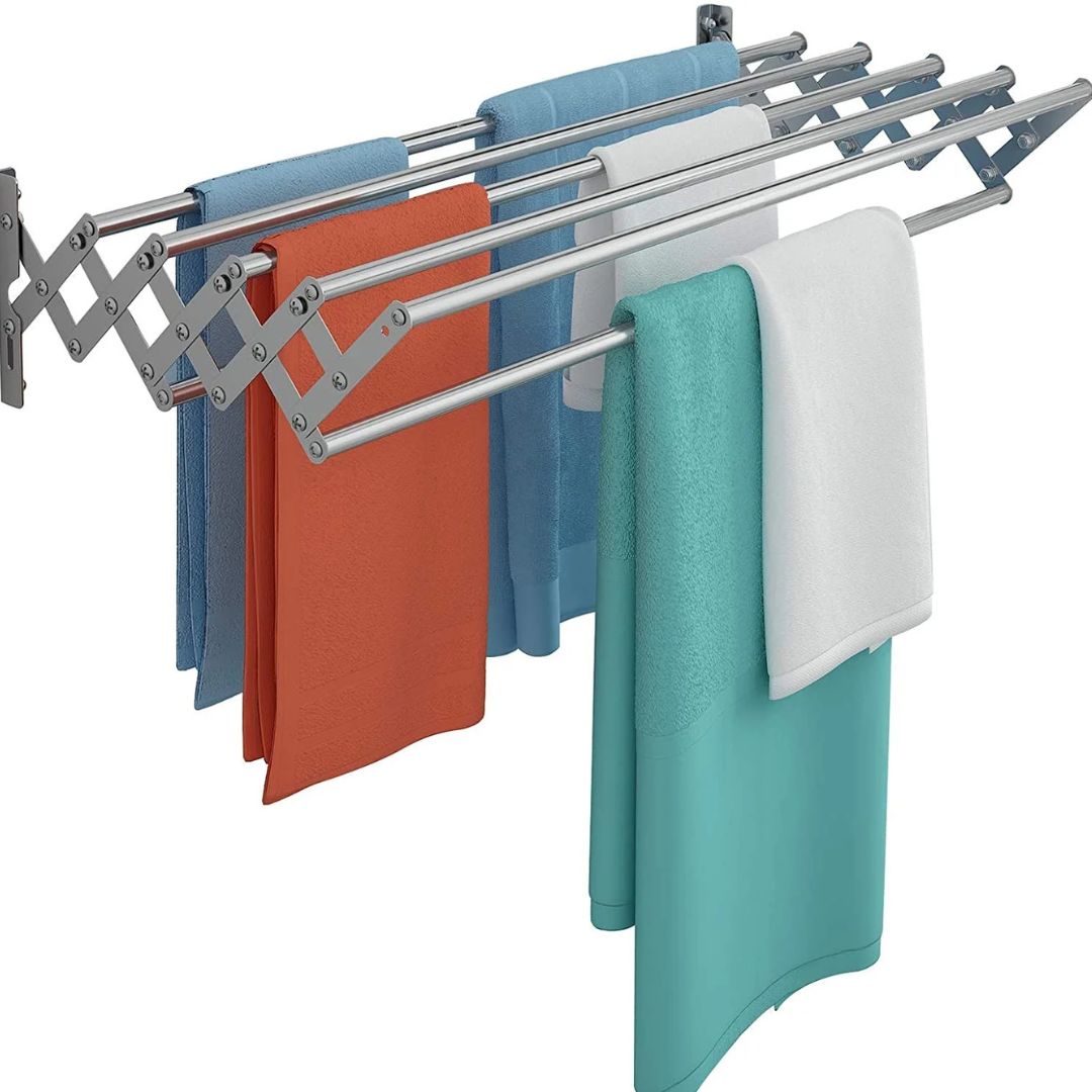 Uscator rufe din aluminiu, retractabil, cu prindere in perete - merimag.ro Uscator rufe din aluminiu, retractabil, cu prindere in perete