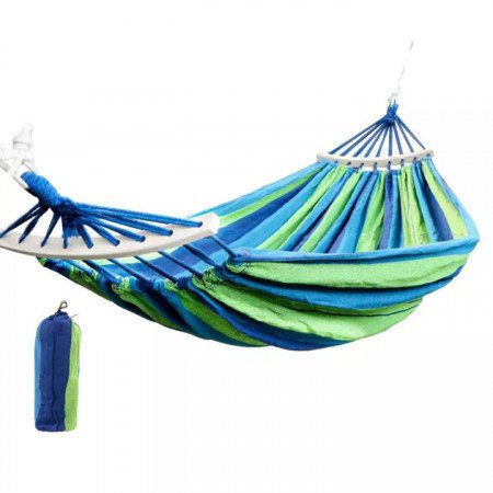 Hamac din Bumbac cu Bara de Lemn Albastru 190 X 80 cm