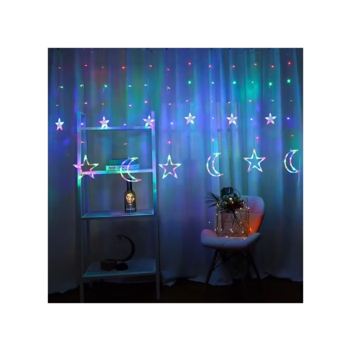 Instalatie Perdea Stele cu Luna, Multicolora, 3×1 metri, Interconectabila