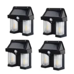 Set 4 x Lampa solara dubla de perete cu Senzor de miscare si 3 moduri iluminare