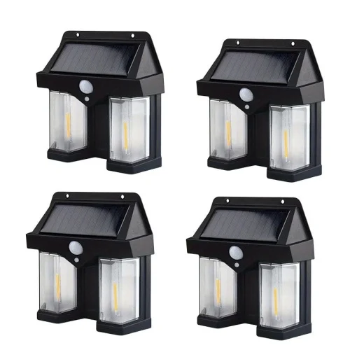 Set 4 x Lampa solara dubla de perete cu Senzor de miscare si 3 moduri iluminare